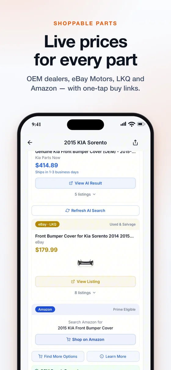 Find the part. Compare the price. — example AutoEstimatePro iPhone app screen